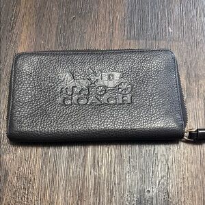 Coach Black Pebbled Leather Zip Wallet